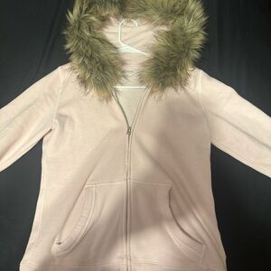 Hollister Light Pink Hoodie with Faux Fur Trim